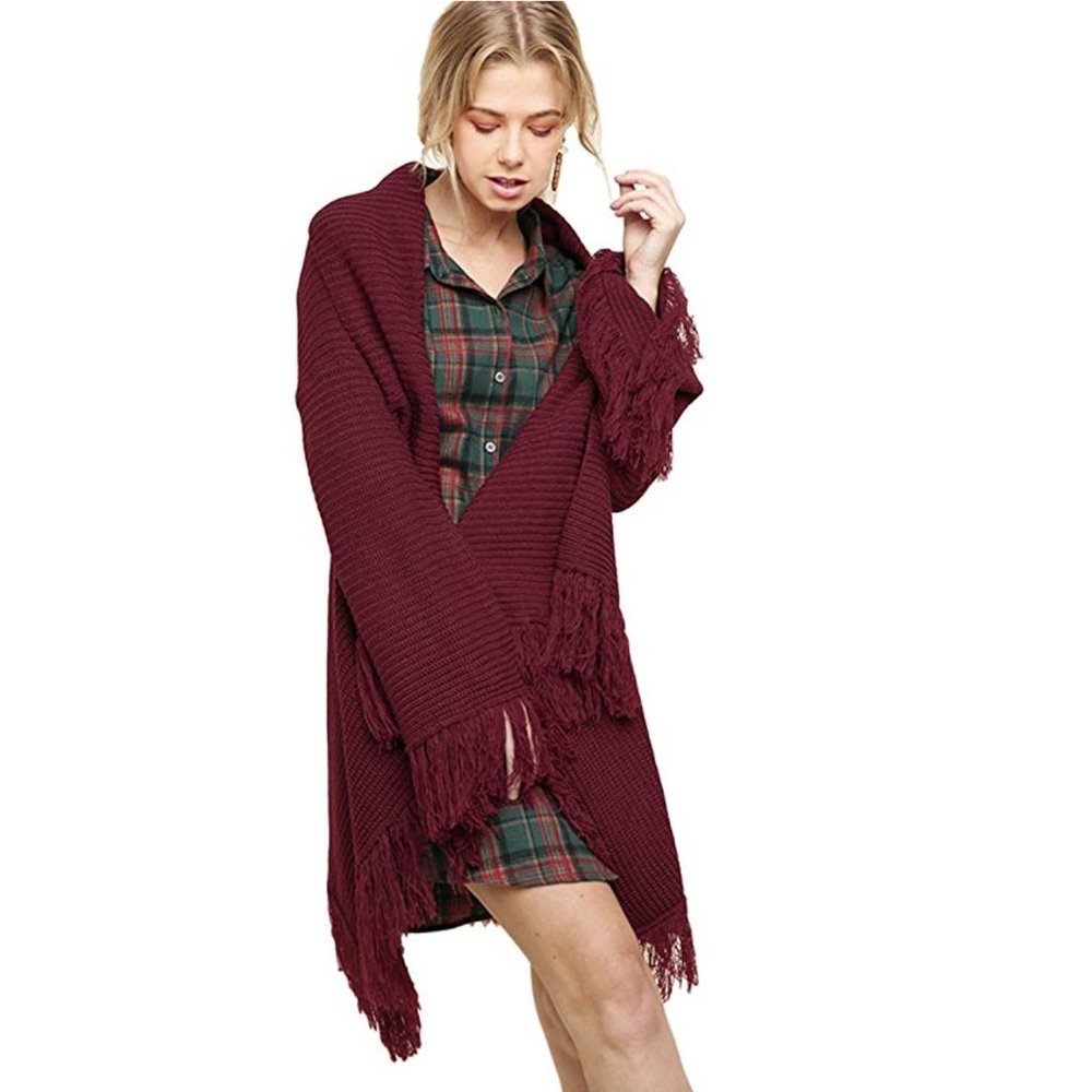Umgee Open Front Cardigan Sweater w Fringe - Picture 1 of 3